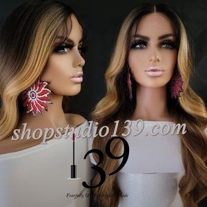 Human hair body wave lace front wig with highlight